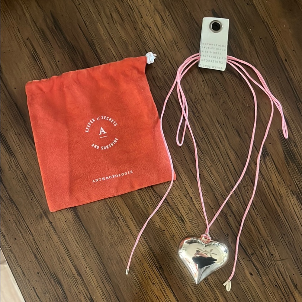 Anthropologie Gold Heart Necklace with Pink Cord